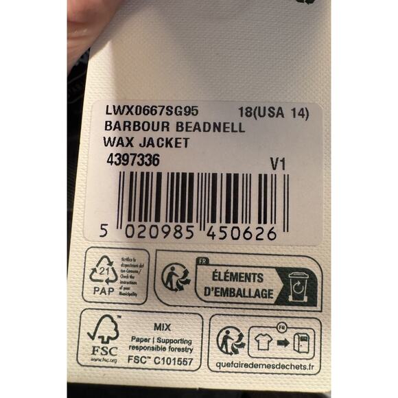 Barbour Beadnell® Waxed Jacket Sage Women's Sz 14 NWT $398 - Picture 6 of 16